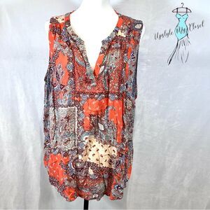 Henley style vneck boho paisley print top size 3X